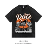 Retro Washed and Distressed Short Sleeve T-shirt for Men Summer European and American Trendy Loose Hip-hop High Street INS Top