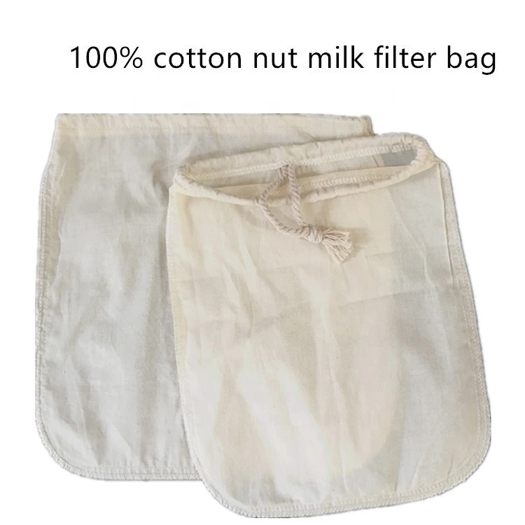 reusable food grade organic hemp cotton nut milk filter bag for almond fruit juice cold brew coffee filter cloth bags washable