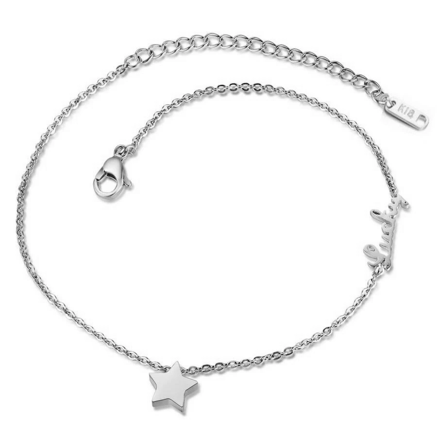 Romantic Star + Lucky Woman Anklets Fashion Rose Gold Plated Stainless Steel Delicate Women Jewelry Ankle Bracelets