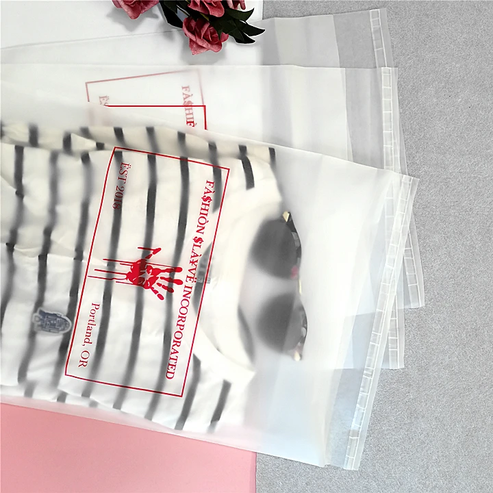 Self adhesive custom pvc PE bag clothing plastic zipper bag clothing packaging with logo