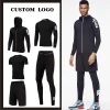 Sell Well New Blank Tshirts Black Soft Polyester Spandex Running Fitness Five-Piece Set Custom Logo Men Running Fitness Suit