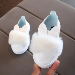 sh10032a 2021 Kids shoes spring cute design children girl shoes with fur decoration