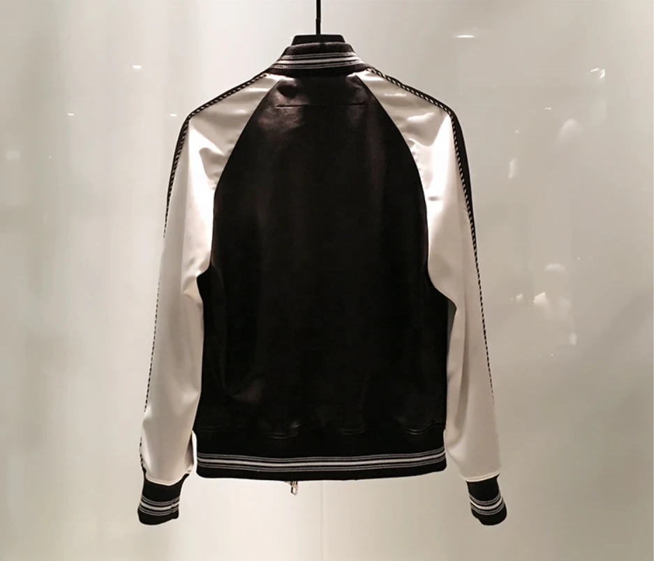 Soft Satin Faux Leather Bomber Coats Black White 2 Tone Color Boys Jacket