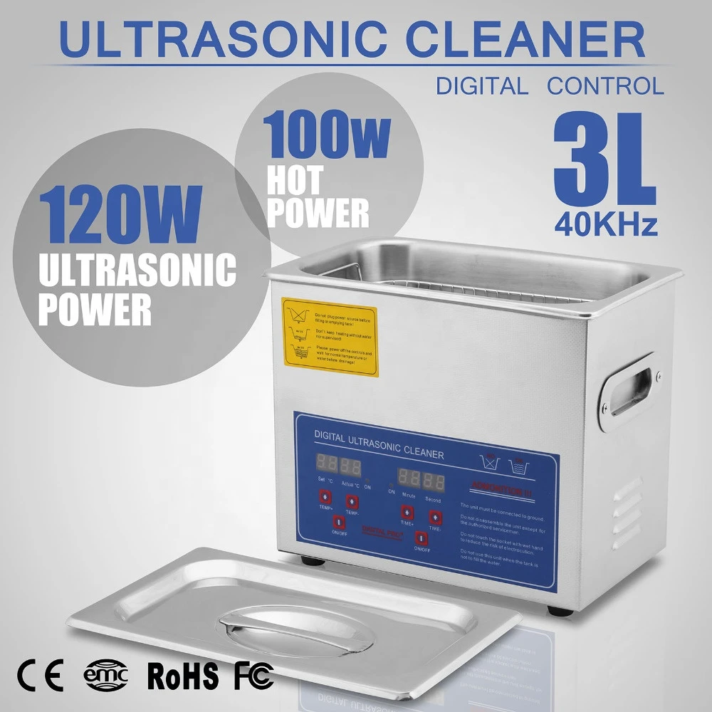 Stainless Steel Industry Ultrasonic Cleaner 3L Heated Heater Timer