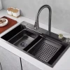 Stainless Steel Kitchen Waterfall Sink Mixer Pull-out with 3 Functions Sprayer