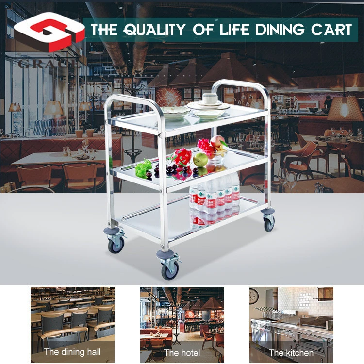 Stainless Steel Restaurant/Hotel Kitchen Buffet Service Equipment 3Tier Tea Cart for Kitchen