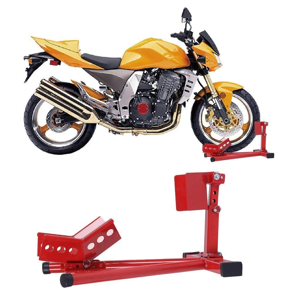 Steel Adjustable Motorcycle Paddock Stand Mounted Front Wheel Chock