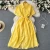 Import Summer New Lapel Puff Sleeve Mid-Length Shirt Dress With Hollow Embroidery French Retro Party Beach Skirt from China