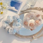 Summer Women Hair Accessory Daisy Korea Embroidery Flower Mesh Hair Band Sweet Oversize Lace Hair Scrunchies