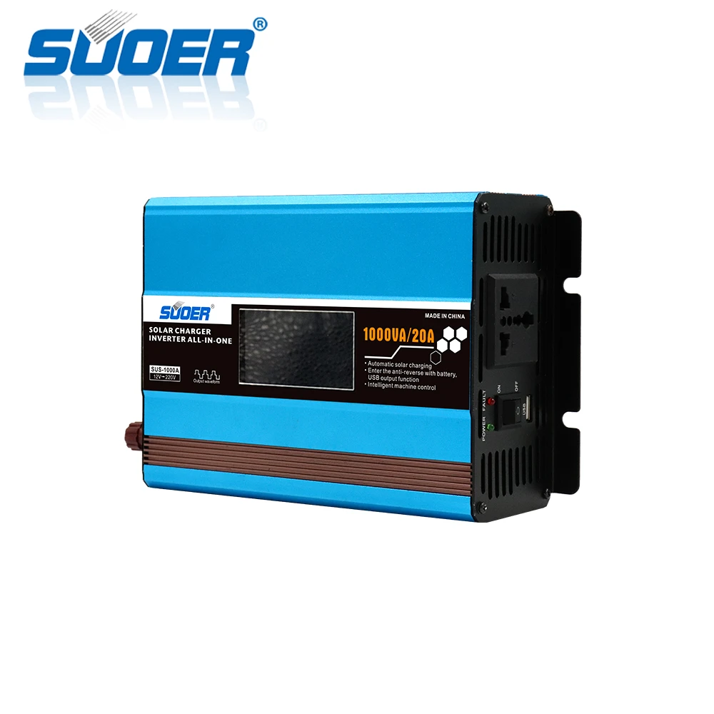 Suoer Inverter 1000w DC 12V to AC 220v modified sine wave Inverter off grid inverter Built-in Solar Controller