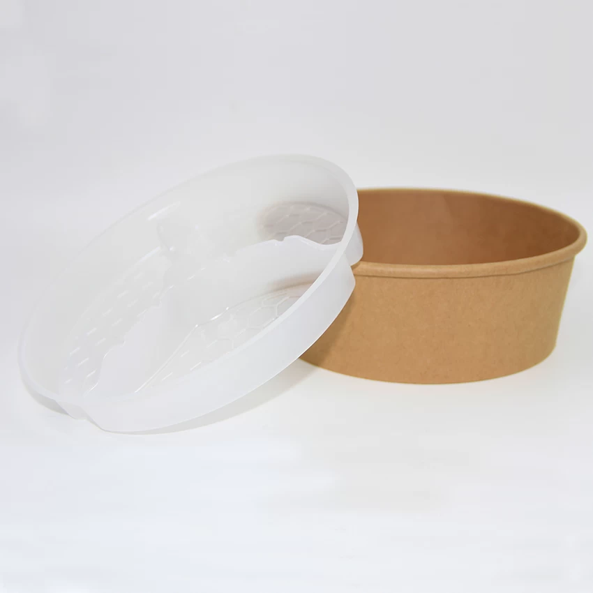 Take away custom logo print brown kraft paper salad bowl with double layer lids used to separate food