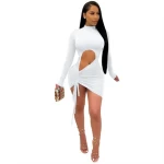 TOB 2021 new design plus size ladies dress casual long sleeve ruched bodycon mini dress BK496