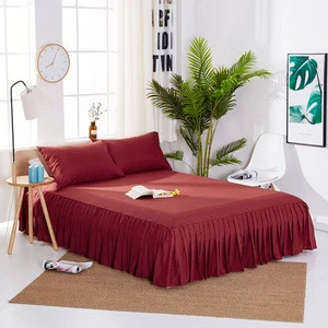 Top Quality Queen Linen Hotel Fitted Bed Skirt Set Bed Spread Cover solid bed skirt