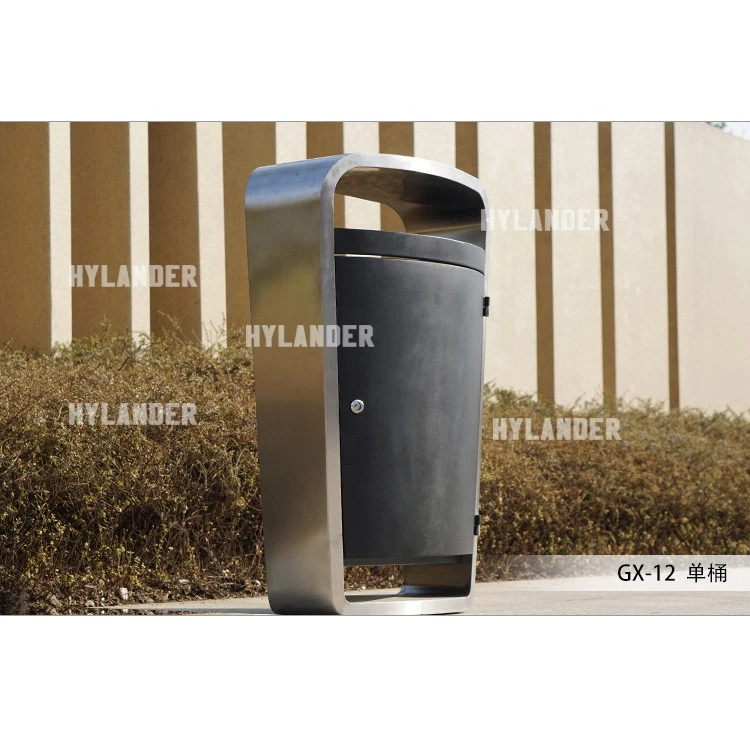 Trash bin outdoor commercial dustbin garden garbage rubbish stainless steel waste bin