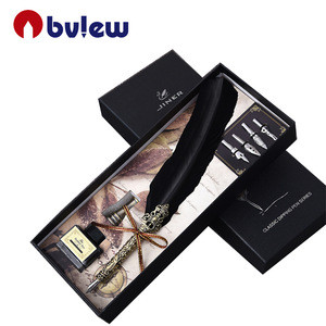 Vintage Feather Quill Dip Pen Ink Set Pen Metal Nib Calligraphy Feather Pen Gift Set With Stand