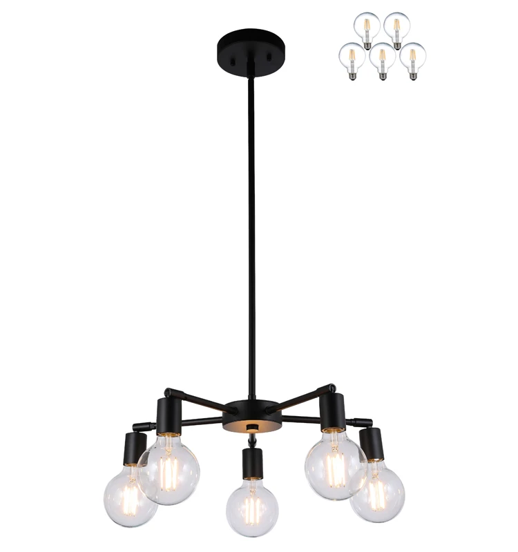 Vintage Industrial Simple Iron Chandelier Ceiling Lights, Indoor Pendant Lamp Black Chandelier Light