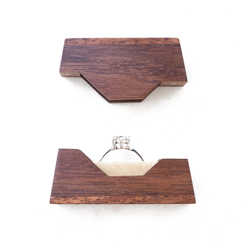 Vintage unfinished walnut ladder-shaped wooden double ring box