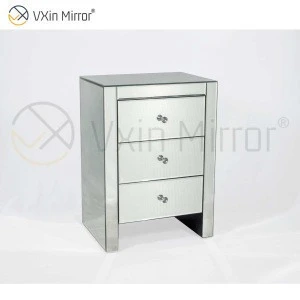 Vxin Mirror WXF-031 Three Drawer Silver Glass Nightstand