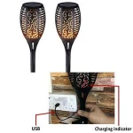 Waterproof Garden Outdoor Lawn Fence Torch Light Solar Power USB LED Flame Lamp Outdoor Landscape Decorative Path Lighting