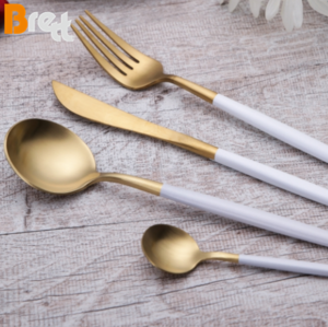 Wedding Flatware Dinner Fork Knife Spoon Gold Silver Cutlery With White Handle