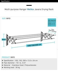 WELLEX - JR4100 Javara Drying Rack Wall mounted drying rack accordion rack extend hanger