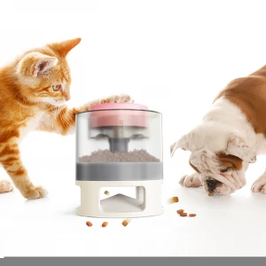 White Gray Cat Dog Toy Food Feeder Auto Food Dispenser With Interactive Performance Happy Push Feeder