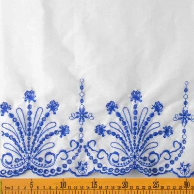 White Polyester Embroidered Lace Fabric Scalloped Edge for Women Dress