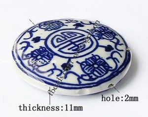 wholesale china Blue and White ceramic disc beads for jewelry making Flat Round 53x53x11mm Hole: 2mm 206378