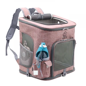 wholesale durable oxford pet treat pouch bag high quality breathable pet backpack travel bag carrier with fan and water bottle