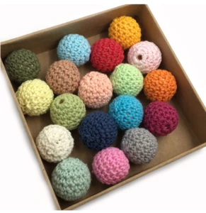 Wholesale Eco-friendly Handmade Crochet Cotton Thread Teething Wooden Crochet Beads for Baby Teether