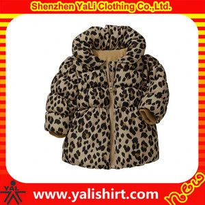 Wholesale high quality fitness winter nylon/polyester hooded leopard down jackets children&#039;s clothing