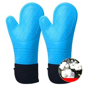 Wholesale Hot Selling Silicone Oven Mitt With Cotton Lining Inside Kitchen Extra Long Silicone Oven Gloves Heat Resistant