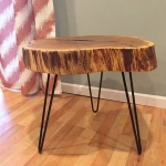 Wholesale Industrial Wood Metal Iron Leg Coffee Table, Vintage Unique Live Edge Wooden Slab End Coffee Table