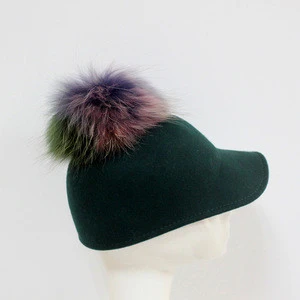Wholesale New Arrived Women Felt Fedora Hat With Fur Pom Pom Women Felt Fedora Hat