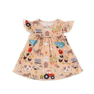 Wholesale Promotional Fall Boutique Outfits Farm Life Print Girls Clothing Set Girl Ruffle Outfits