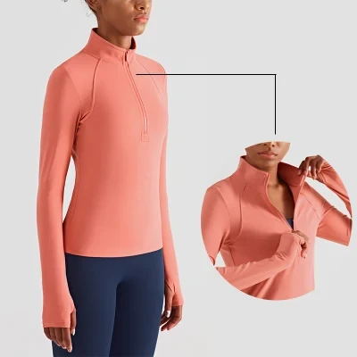 Wholesale Sports Wear Women?s Clothing Long Sleeve Gym Shirt Half Zipper Sport Jacket