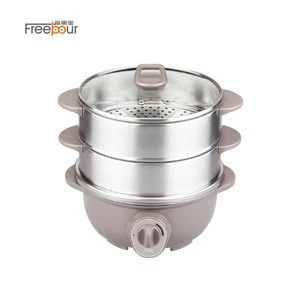 Wholesale Thai Kitchen Appliances OEM ODM Glass Lid 220V Soup Slow Cooker Electric Hot Pot with 2 Layers SUS 304 Steamer