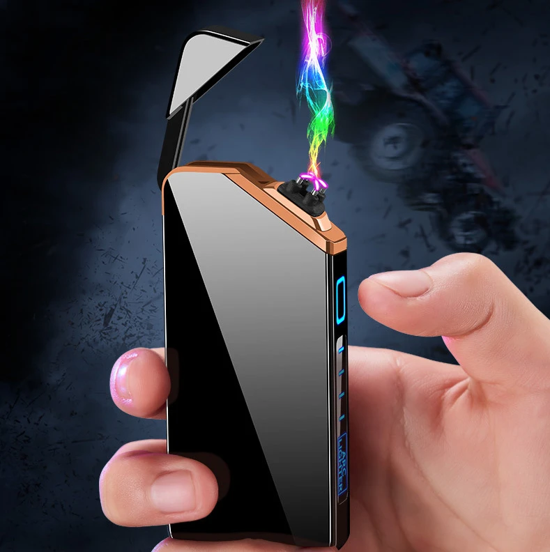 Wholesale Windproof Dual Arc Lighter Plasma Rechargeable USB Cigarette Lighter Electric Metal Lighters With LED Power Display Me