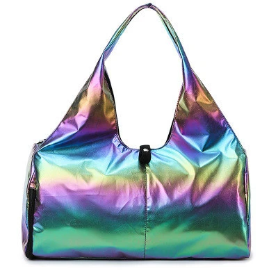 Wholesale Women Pink Sports Gym Weekend Bag Holographic Shoes Compartment Travel Duffel Bag Luggage