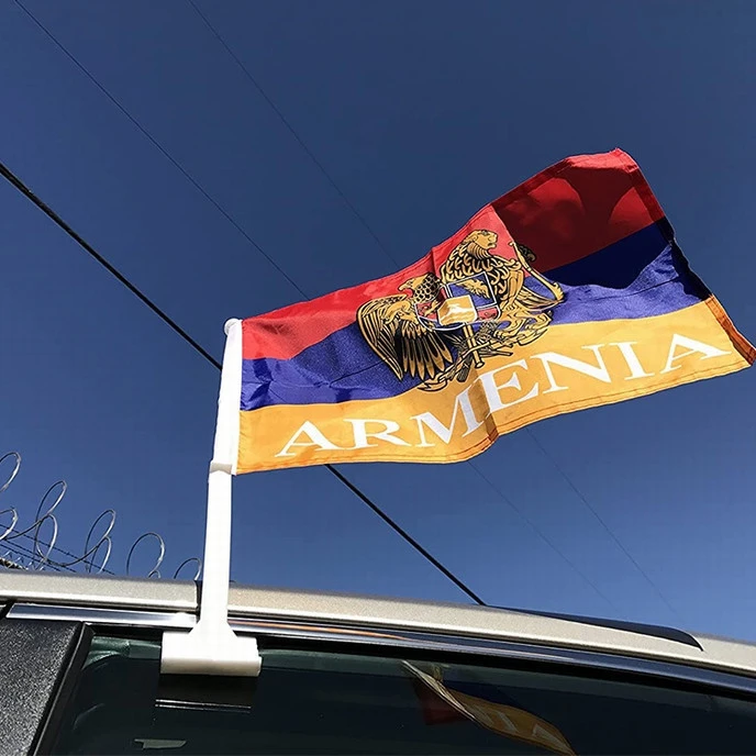 Wholesales custom polyester car window Armenia flag satin digital printing with car flagpole sticker Armenia car diplomatic flag