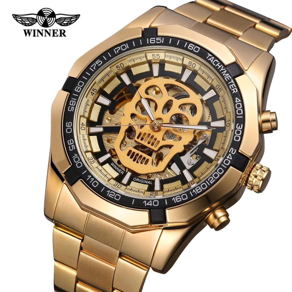 Winner Golden Watches Men Skeleton Mechanical Watch Top Brands Luxury Montre Homme Skull Wristwatch