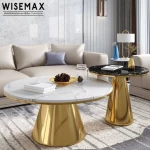 WISEMAX FURNITURE modern round low central table luxury living room marble gold metal coffee table set