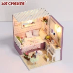 With light puzzle miniature wood craft+3d puzzle miniature wood craft mini doll house