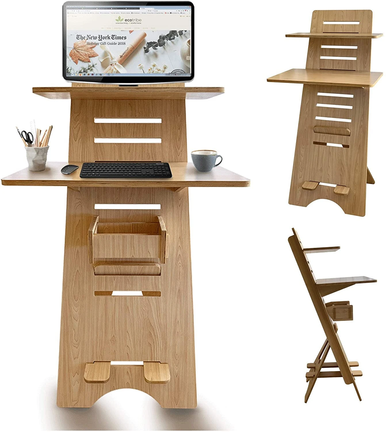Wooden Easily Height Adjustable Sit to Stand Desk Perfect as Home Office Work Desks and Multi-Task Computer Table Workstation