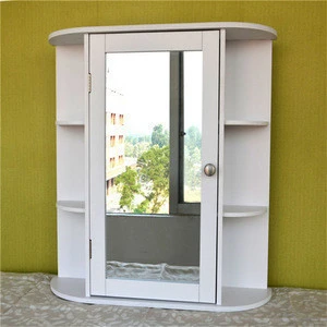 Wooden white storage cabinet with mirror