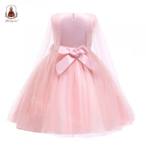 Yoliyolei Kids Cloth Jacquard Fluffy Prom Princess Dress Boutique Pink Kids Ball Gown Flower Girls Dresses With Bow