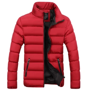 young mens  winter  thicker pure color stand collar leisure plus cotton down jacket