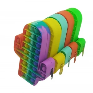Push Bubble Stationery Pen Storage Bag Sensory Anti Stress Relief Pencil Bags Silicone Rainbow Cactus  Pencil Case