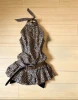 Huating Women's Leopard Print Halter Mini Dress with Belt HT