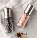 Crystal Glass Salt and Pepper Grinder Set of 2 Large Mill Refillable Premium Jar